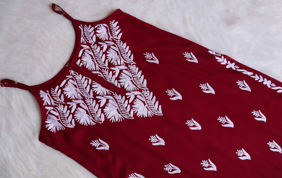 ASUHANI Maroon Sleeveless Rayon Kurta Pant set