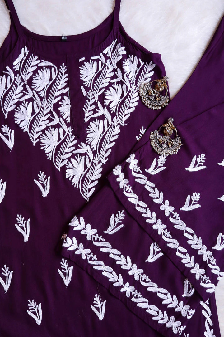 ASUHANI Maroon Sleeveless Rayon Kurta Pant set