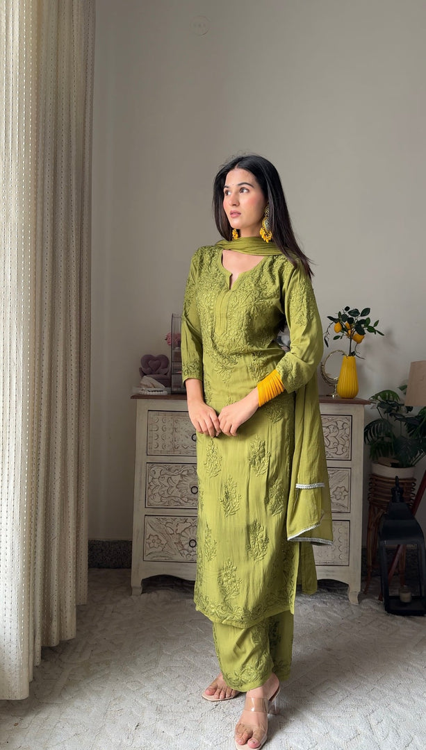 Handcraft Modal Cotton Co-ord Set With Dupatt