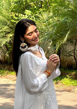 Load image into Gallery viewer, Haniya White Chikankari Rayon Kurti Set with Mukesh Work &amp; Dupatta

