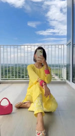 Load image into Gallery viewer, Cotton Dyed Chikankari Co-Ord Straight Kurta Wth Lycra Stretchable Trouser
