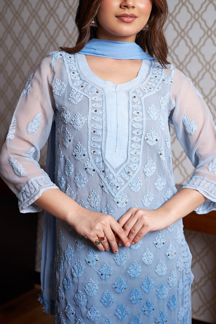 Afreen Buti Jaal Georgeete mirror Chikankari Full Suite with dupatta always best seller