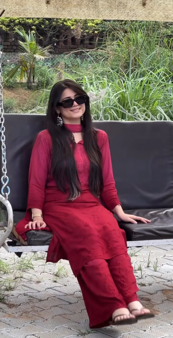 Most Comfortabe Rayon Ombrae Hand Embroidered Full Suit