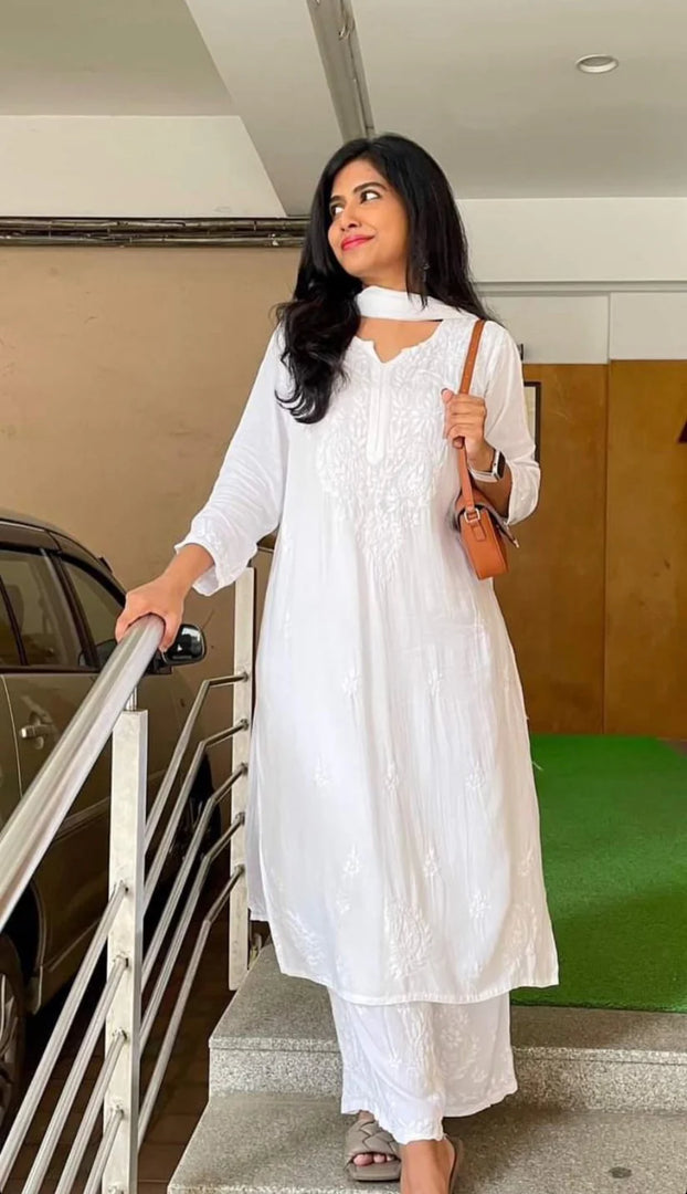 Most Comfortabe Rayon Ombrae Hand Embroidered Full Suit