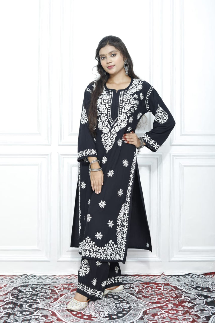 CHIKANKARI BLACK HEAVY EMBROIDERED SET