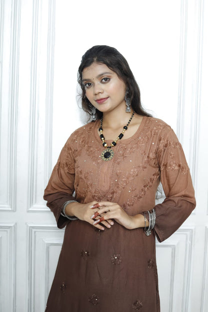 Most Comfortabe Rayon Ombrae Hand Embroidered Full Suit