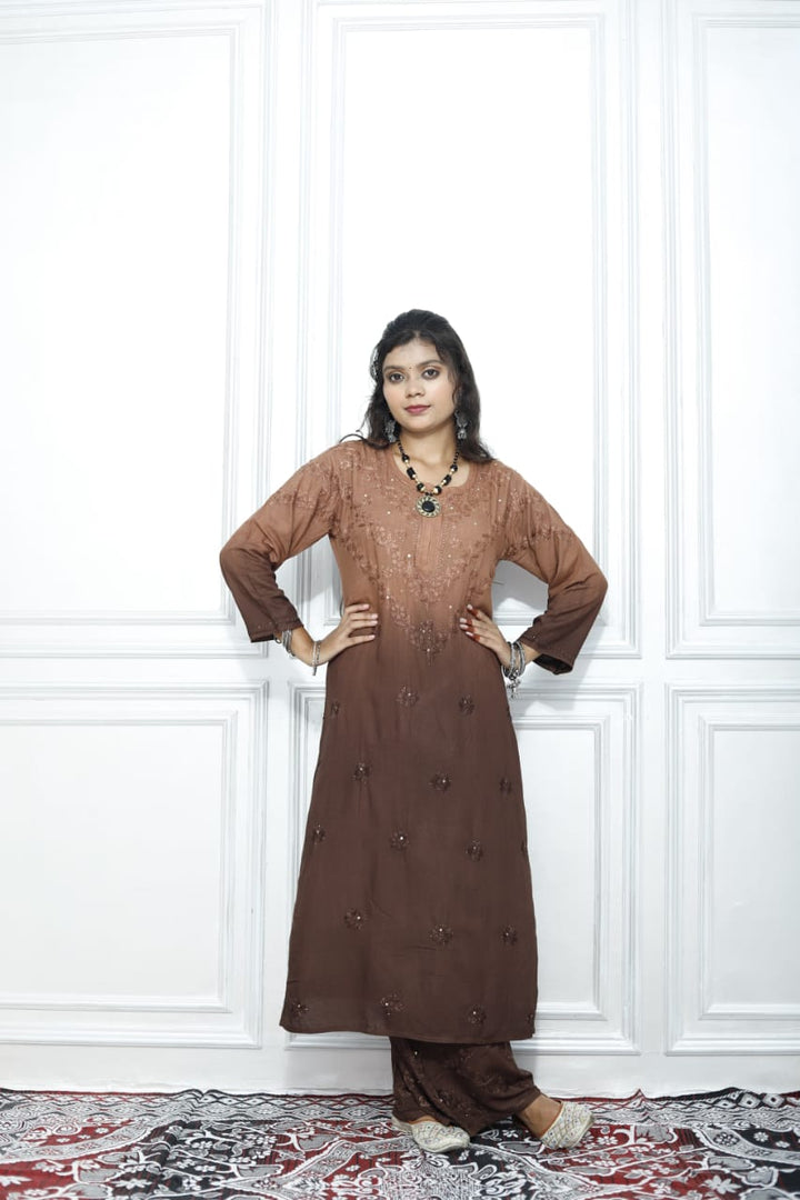Most Comfortabe Rayon Ombrae Hand Embroidered Full Suit