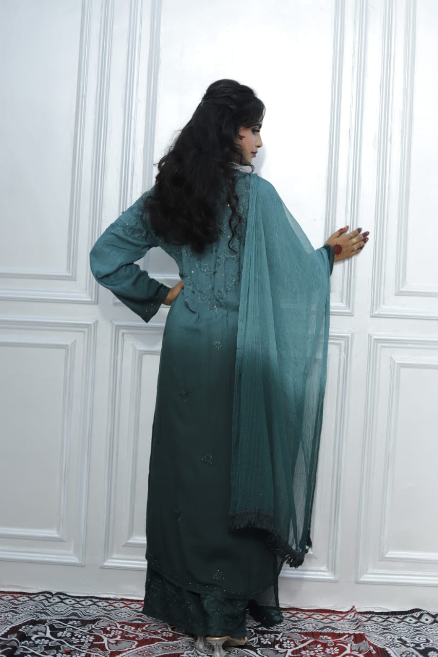 Most Comfortabe Rayon Ombrae Hand Embroidered Full Suit