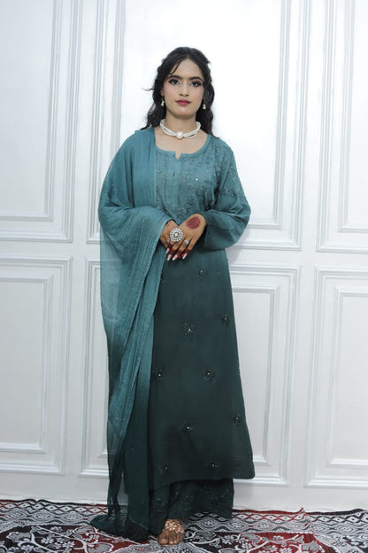 Most Comfortabe Rayon Ombrae Hand Embroidered Full Suit