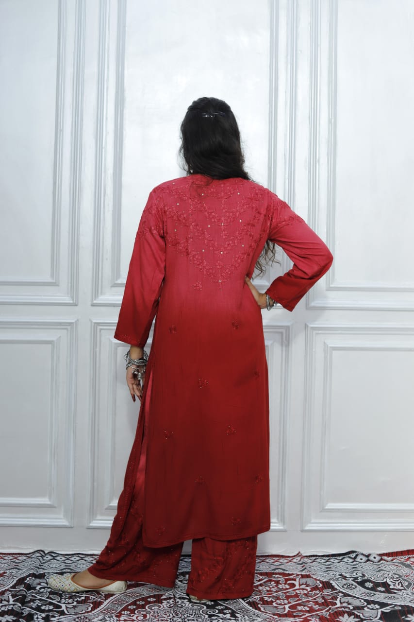 Most Comfortabe Rayon Ombrae Hand Embroidered Full Suit