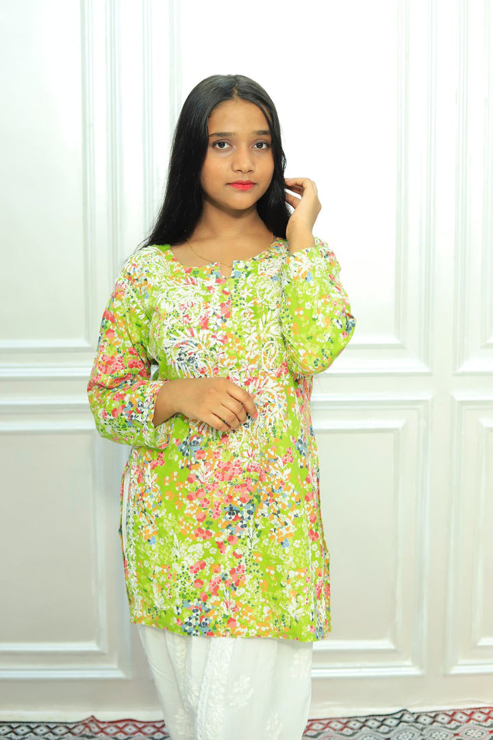Mul Cotton Short Chikankari Kurti