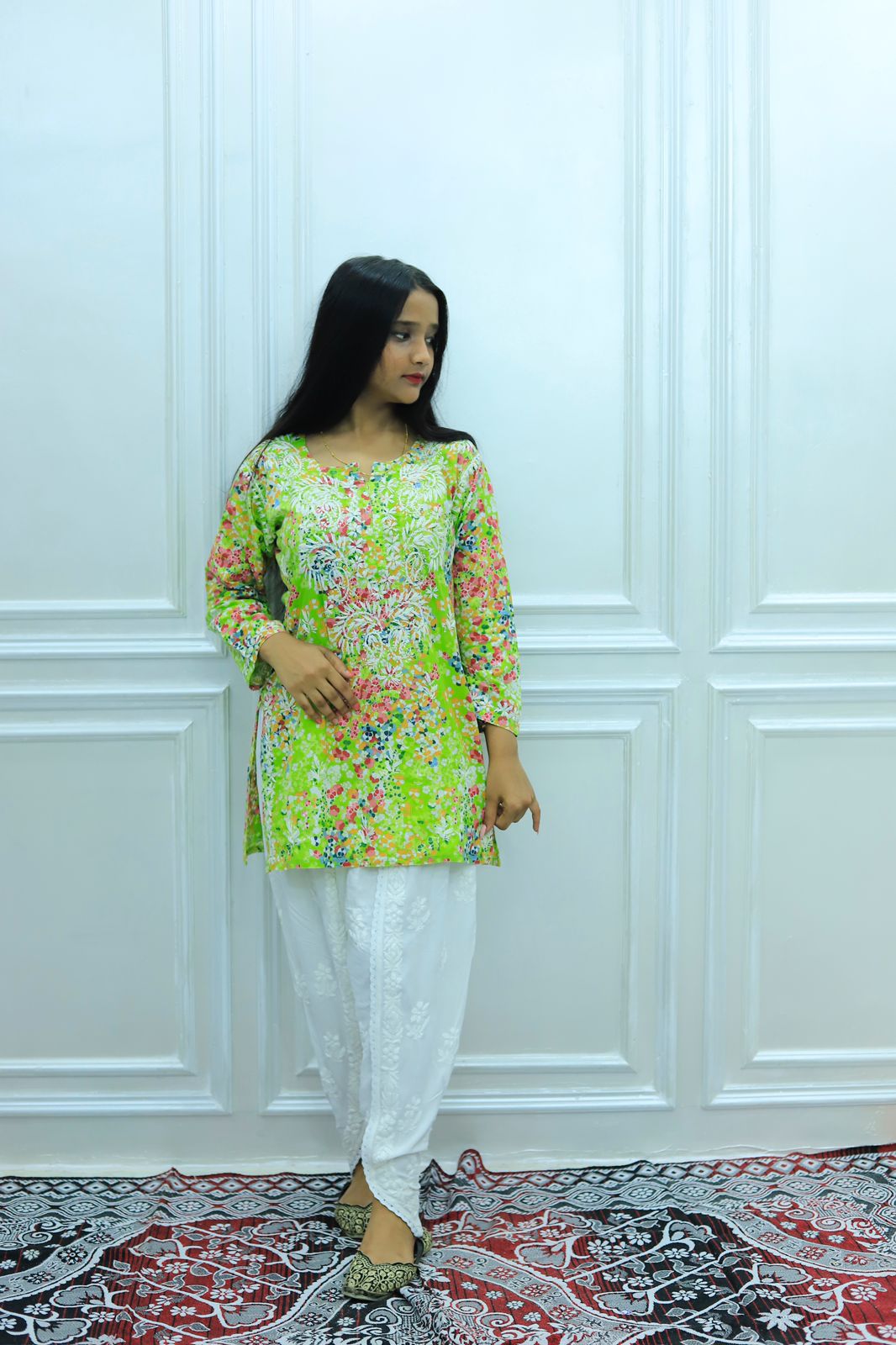 Mul Cotton Short Chikankari Kurti