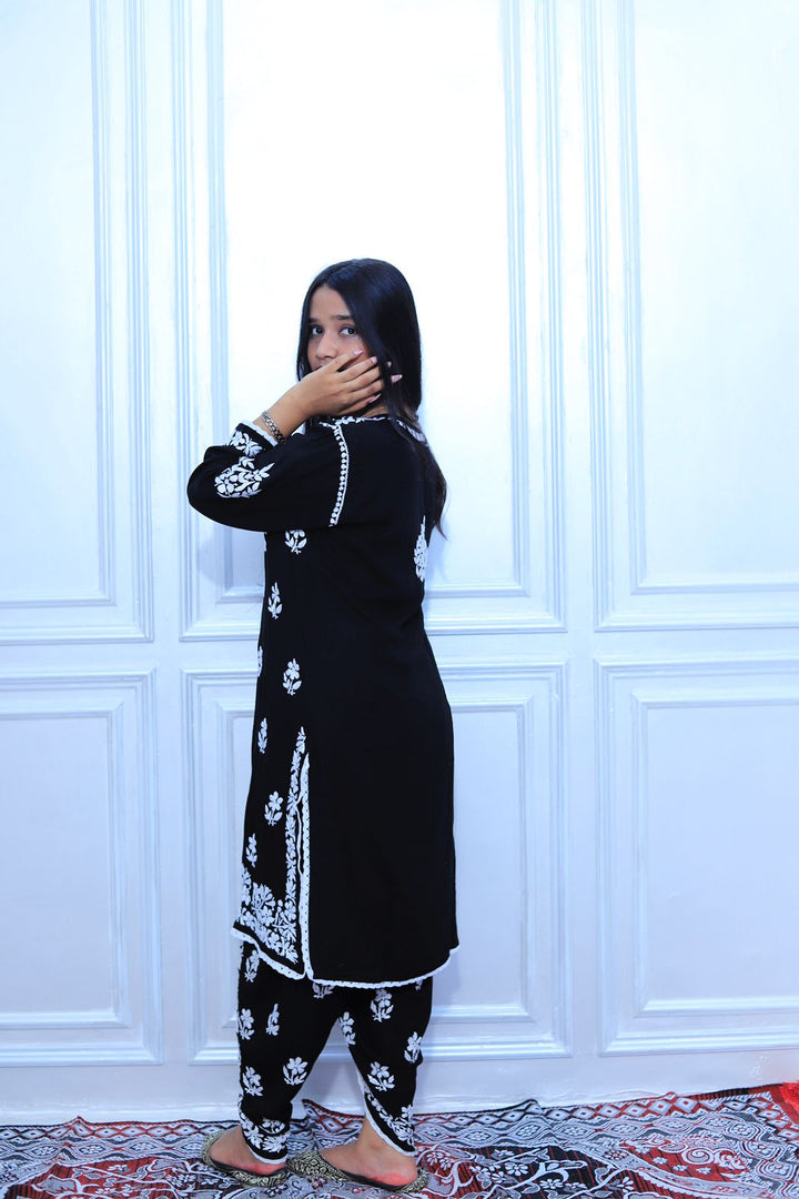 premium  Modal Chikankari Kurti Dhoti Set