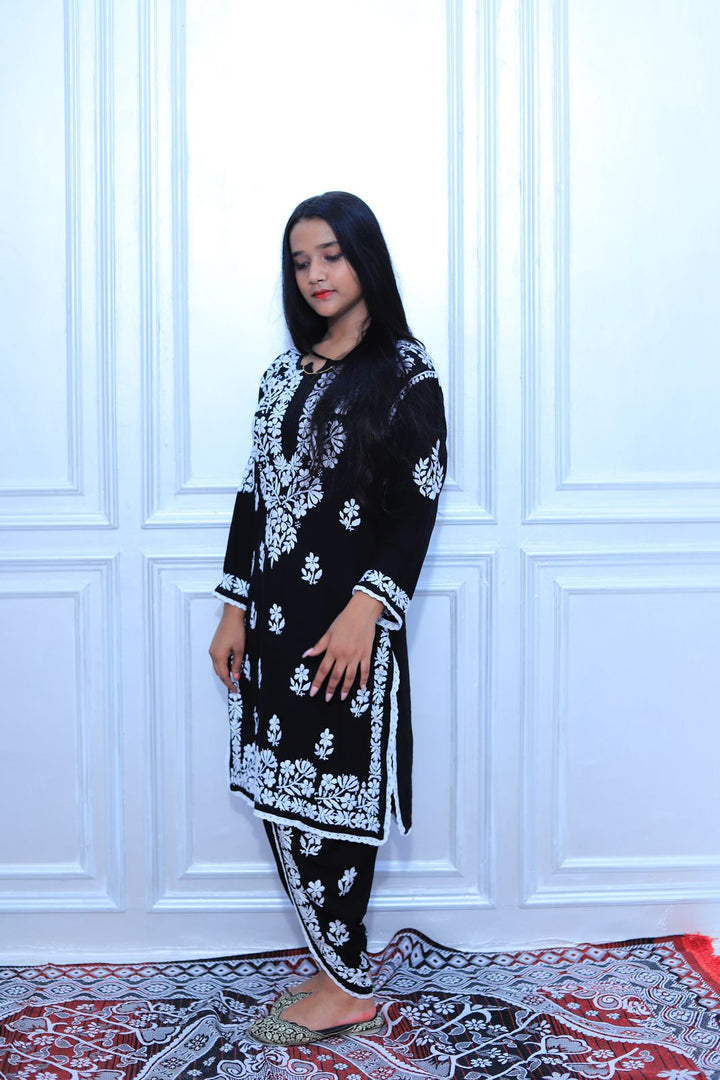 premium  Modal Chikankari Kurti Dhoti Set