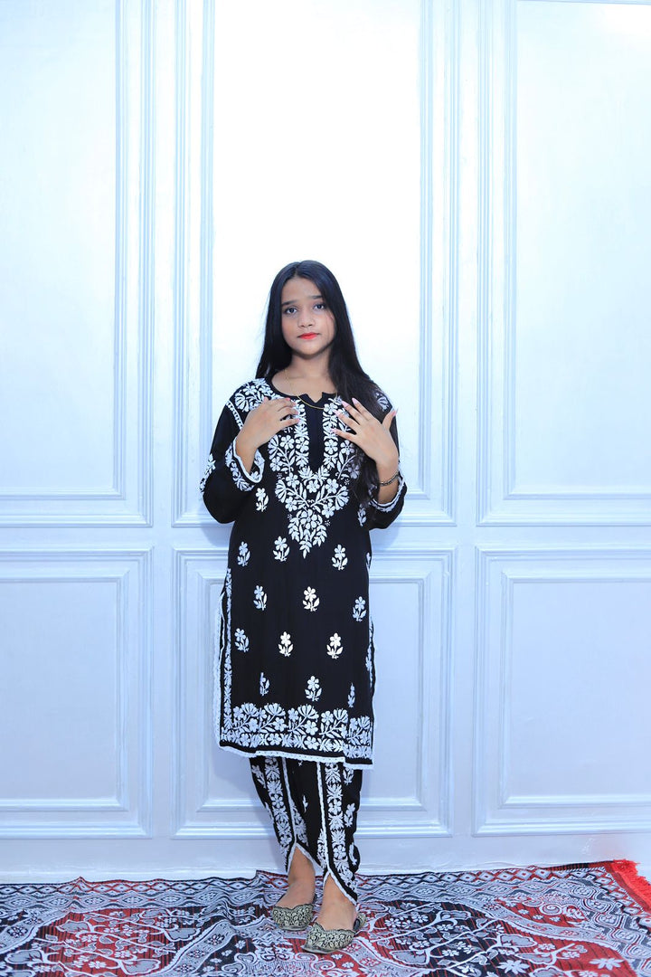 premium  Modal Chikankari Kurti Dhoti Set