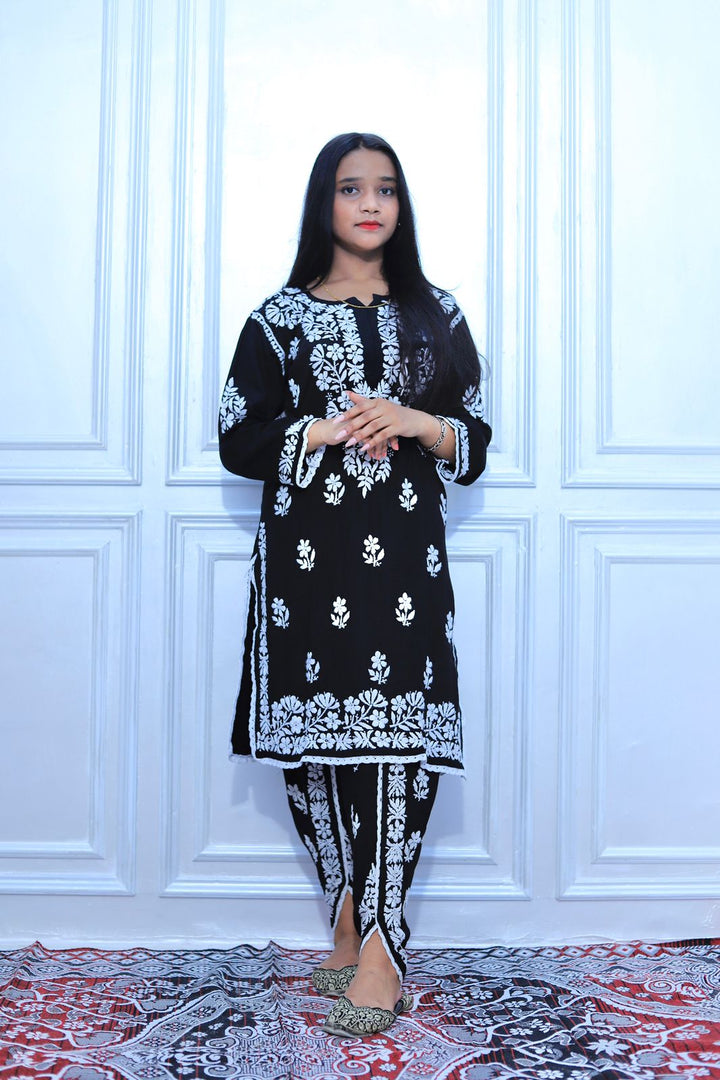 premium  Modal Chikankari Kurti Dhoti Set