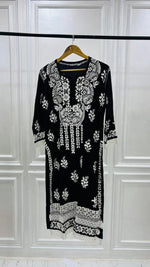 Load image into Gallery viewer, PREMIUM RIYON HANDCREAFTEDCHUKANKARI KURTI SET WITH DUPATTA
