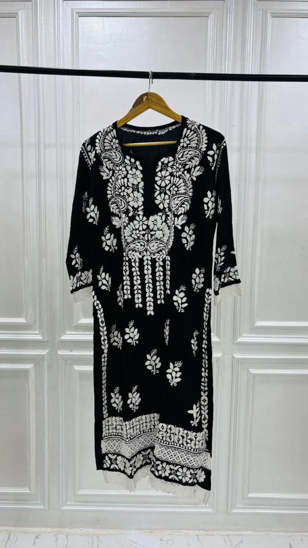 PREMIUM RIYON HANDCREAFTEDCHUKANKARI KURTI SET WITH DUPATTA