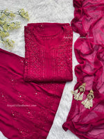 Load image into Gallery viewer, Nagma Brown Rayon Mukesh- Chikankari Set
