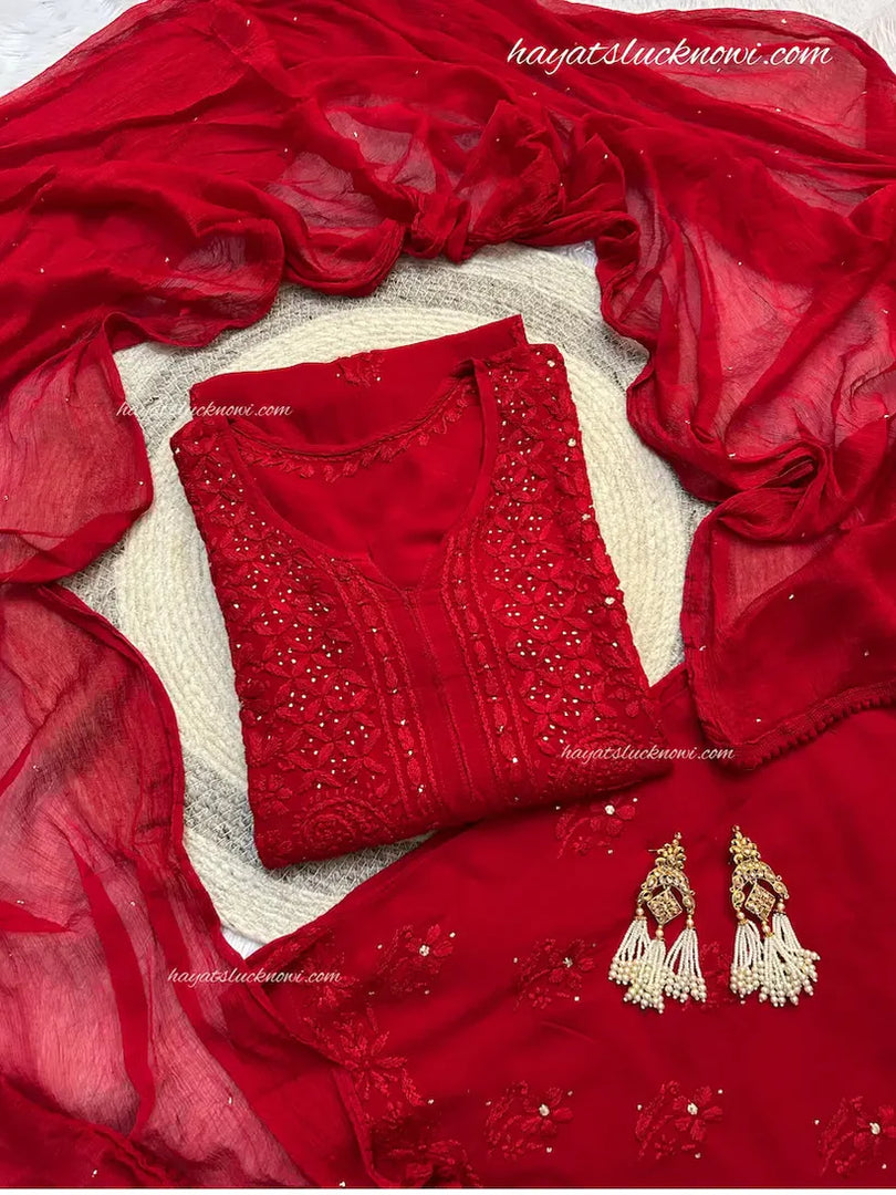 Nagma Brown Rayon Mukesh- Chikankari Set