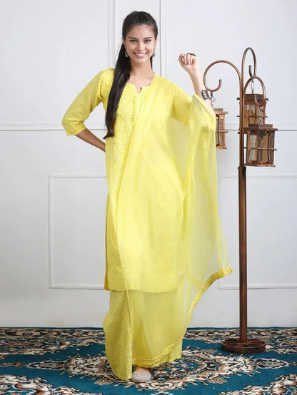Dobby Cotton 3 piece Set Kurti, Dupatta & Plazzo