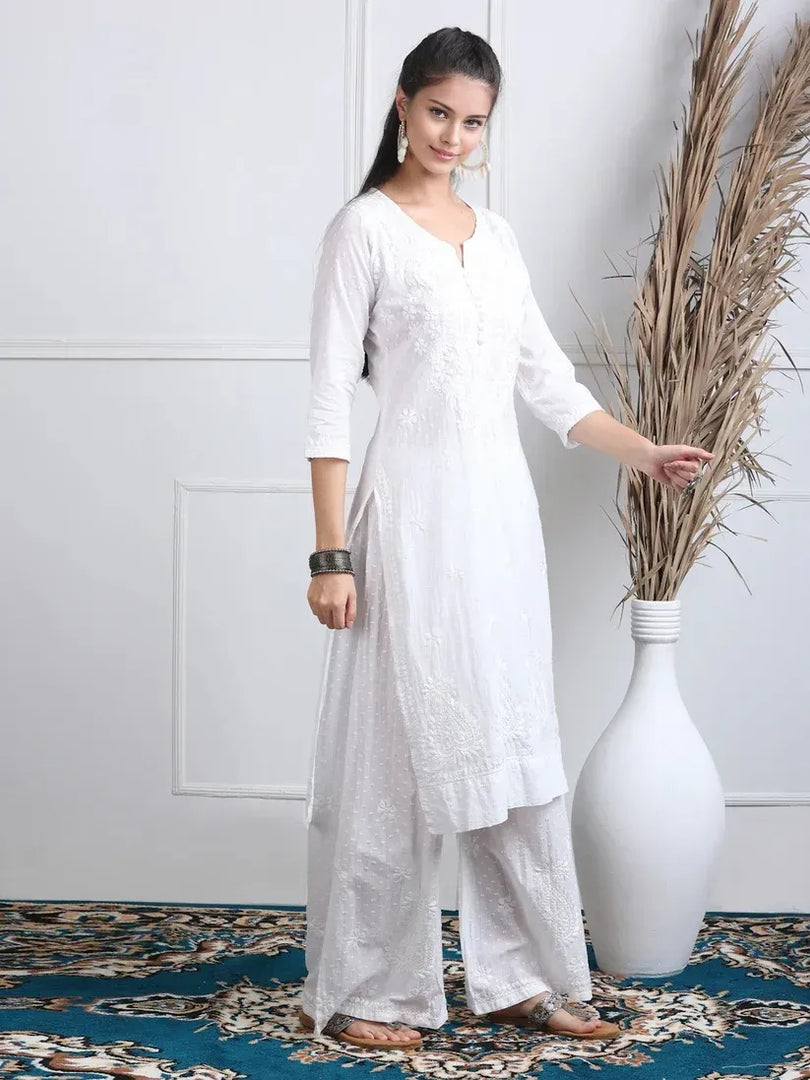 Dobby Cotton 3 piece Set Kurti, Dupatta & Plazzo