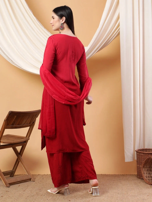 Most Comfortabe Rayon Ombrae Hand Embroidered Full Suit