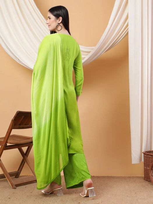 Most Comfortabe Rayon Ombrae Hand Embroidered Full Suit