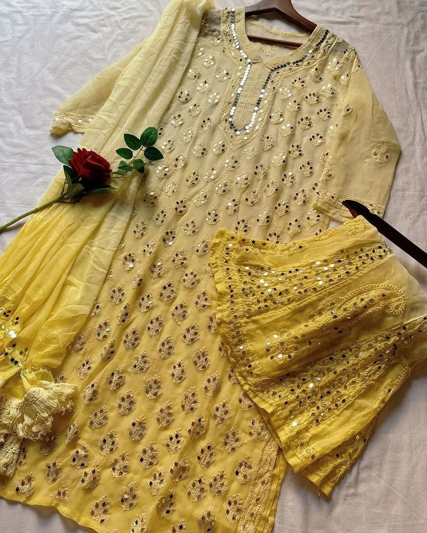 Afreen Buti Jaal Georgeete mirror Chikankari Full Suite with dupatta always best seller