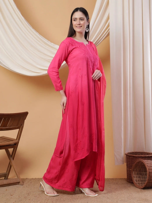 Most Comfortabe Rayon Ombrae Hand Embroidered Full Suit