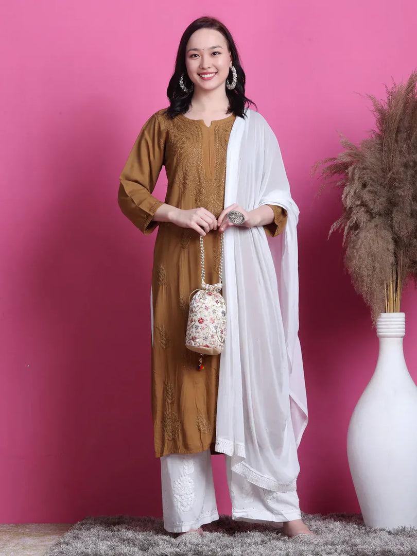 3D Chikankari work Ryon Mukaish Kurti