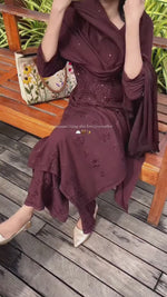 Load and play video in Gallery viewer, Nagma Brown Rayon Mukesh- Chikankari Set
